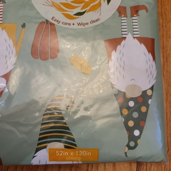 Autumn Breeze Vinyl Tablecloth 52" X 120" Oblong Easy Care Wipe Clean Gnome & Le - Picture 3 of 4